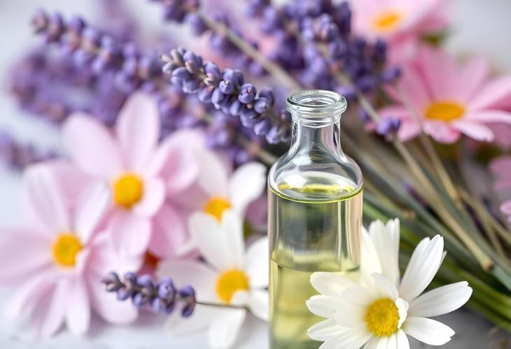 Lavender Oil in Blooming Floral Surroundings